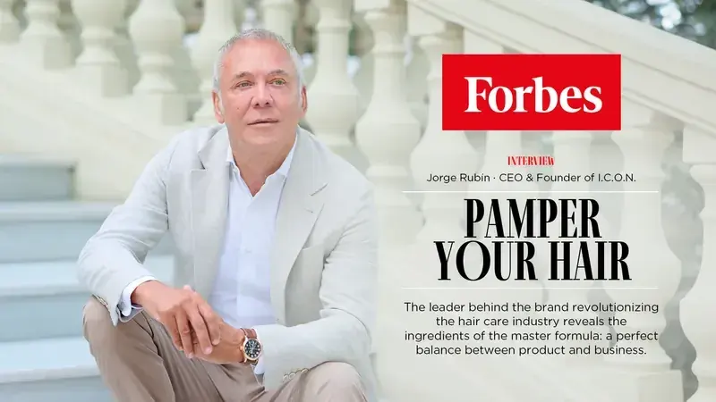 Jorge Rubín on a stone staircase, Forbes interview