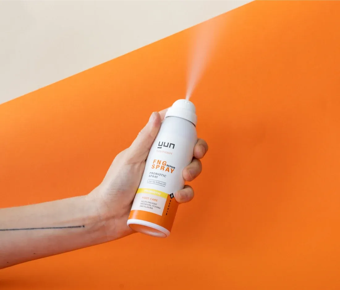 YUN FNG Probiotic Repair Spray being sprayed
